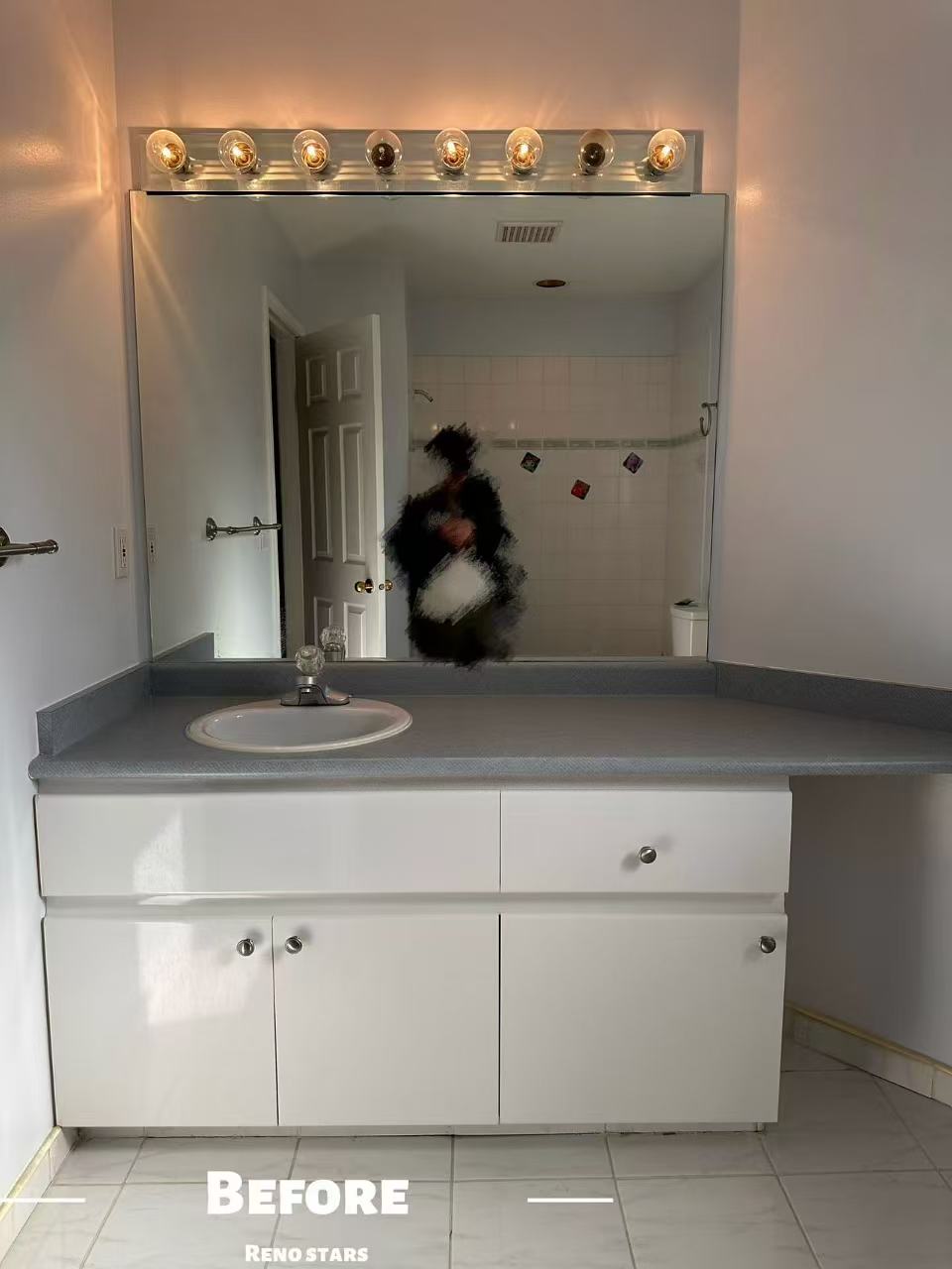 Daughter's Bathroom Renovation with Gray Tiles and Black Fixtures - Before Renovation 1