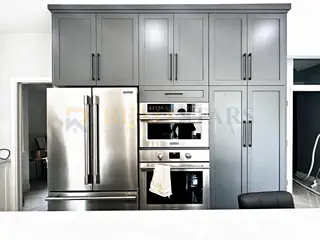 Kitchen Renovation with Waterfall Quartz Island in Coquitlam