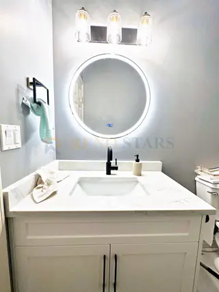 Kitchen Renovation with Waterfall Quartz Island in Coquitlam