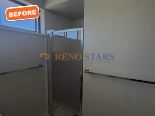 Original framed shower stall before renovation