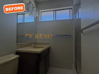 Dark dated ensuite vanity before renovation