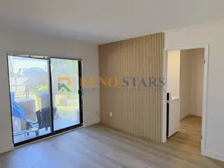 Bright family room with slat feature wall