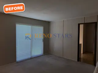 Panelled family room with carpet before renovation